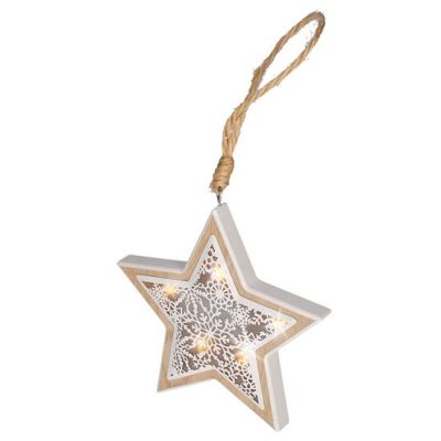 LED vánoční hvězda, dřevěný dekor, 6LED, teplá bílá, 2x AAA - SOLIGHT 1V45-S