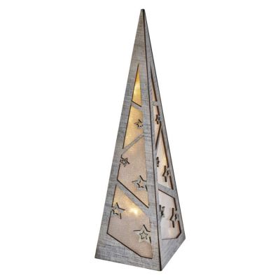LED pyramida dřevěná, 36 cm, 2x AA, vnitřní, teplá bílá, časovač - EMOS DCWW09